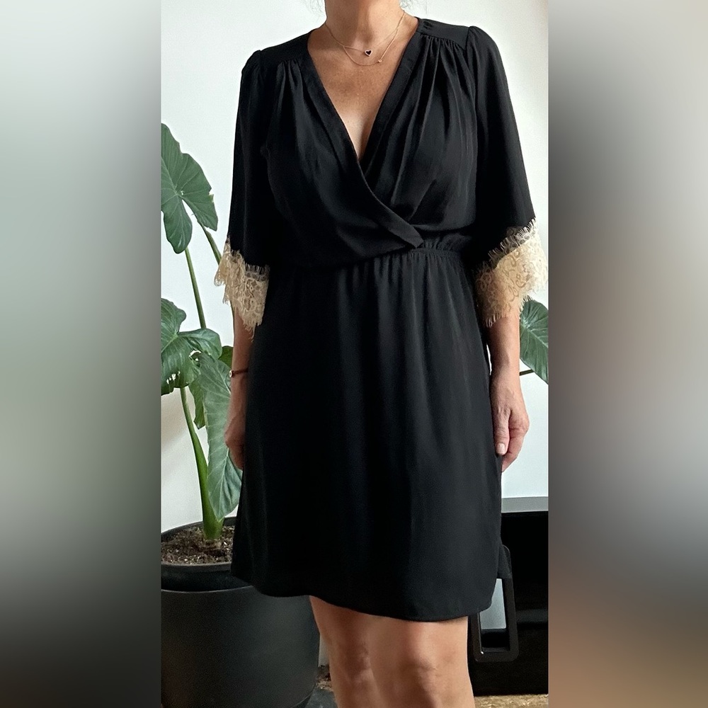 Veronica M Black Dress with Lace Sleeves